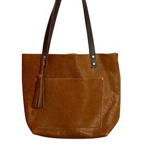 Portland Leather Classic Tote Bag Pebbled Nutmeg w Tassel Charm